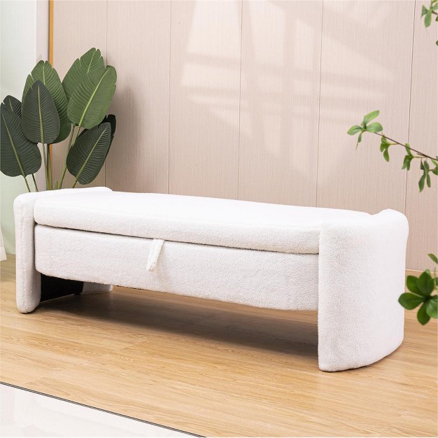 Teddy Upholstered Fabric Look Storage Large Benches With Function Lift Top Storage Bench For Bedroom maison Boucle