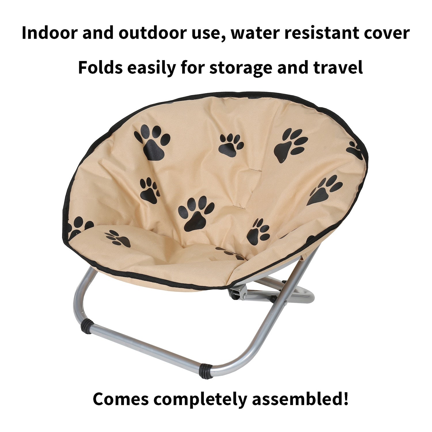 Folding Pet Cot Chair – Elevated Cat Bed, Paw Print Papasan Chair
