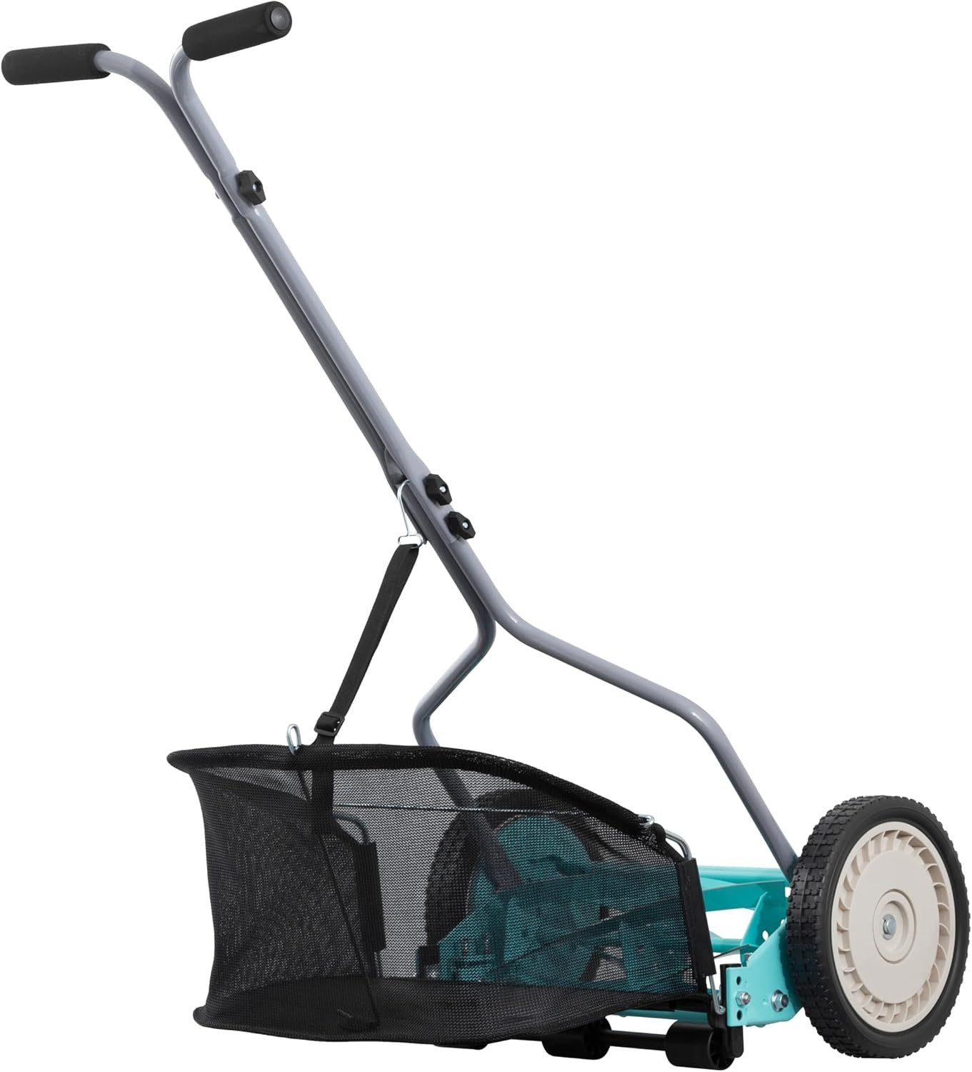 14-Inch 5-Blade Push Reel Lawn Mower with Grass Catcher, Mint