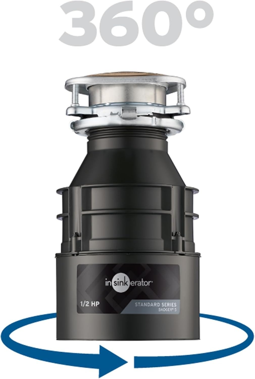 Garbage Disposal, Standard Series 1/2 HP Continuous Feed Food Waste Disposer, Black, Set of 1