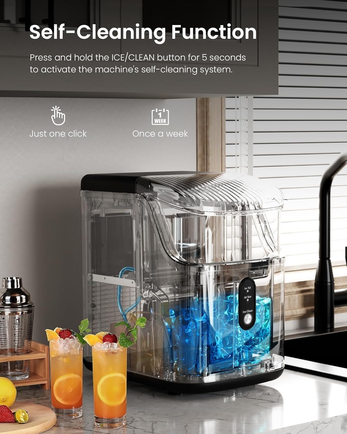 35Lbs/24H Pellet Ice Machine with Chewable Ice,Self-Cleaning Pebble Ice Maker with Ice Scoop,One-Click Operation,for Home/Kitchen/Office(Black)