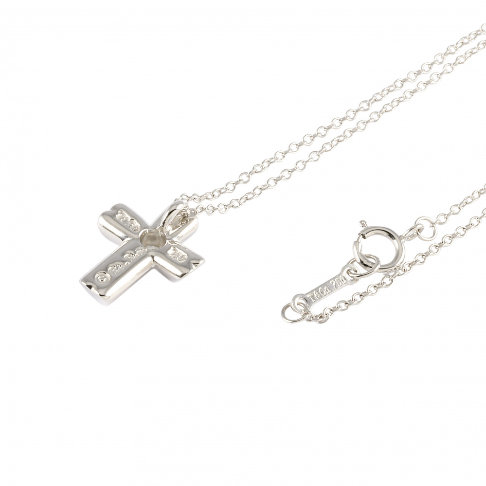 Tiffany & Co. Paloma Picasso Tenderness Heart Cross Necklace 18K White Gold Diamond