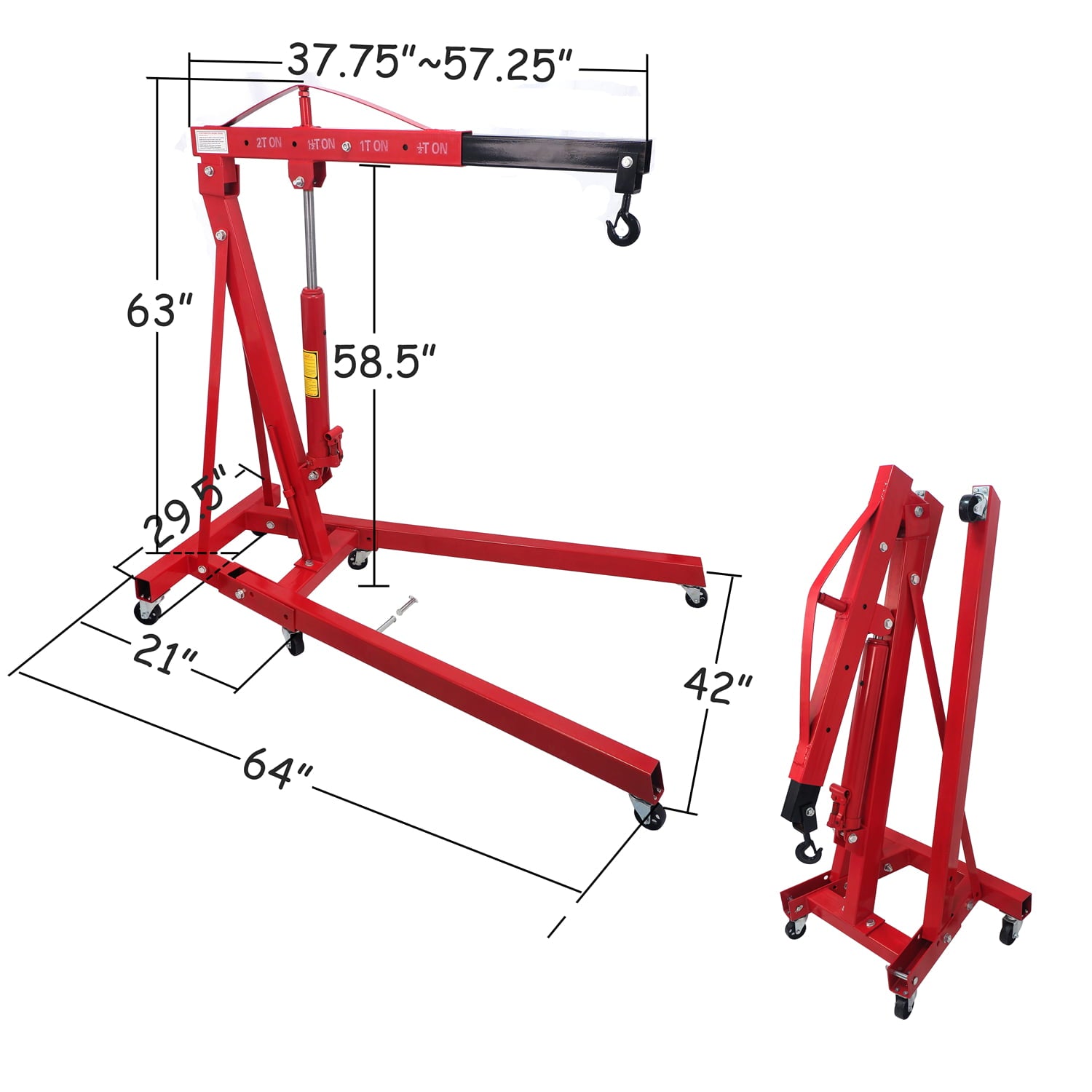 HTTMT- 2 TON Red 4400lb Heavy Duty Engine Motor Hoist Cherry Picker Shop Crane Lift