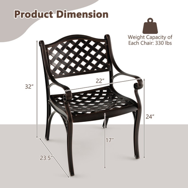 Cast Aluminum Dining Chairs Set of 2 with Patio Chairs Armrests Flower PatternBronze