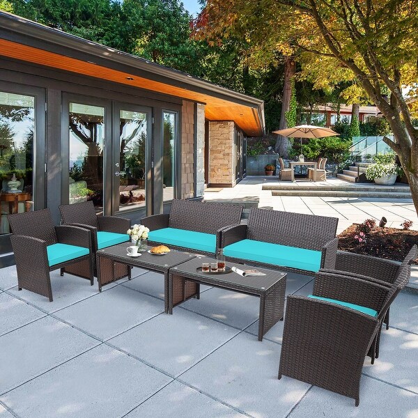 Costway 8PCS Patio Rattan Furniture Set Cushioned Chair Sofa Coffee