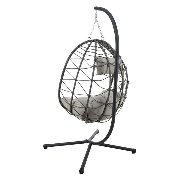 Patio Wicker Hanging Egg Chair Hanging Basket Chair Swing Chair with Stand