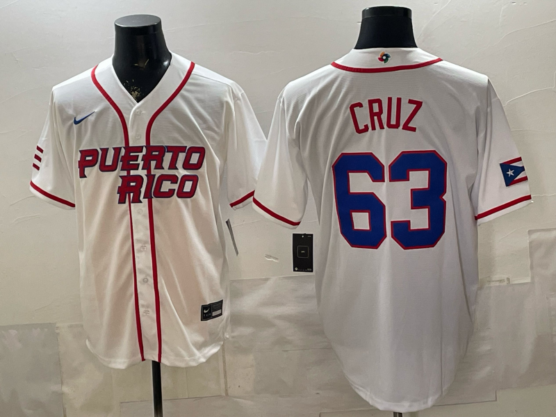 Men's Puerto Rico Baseball Fernando Cruz #63 White 2026 World Baseball Classic Stadium Jersey