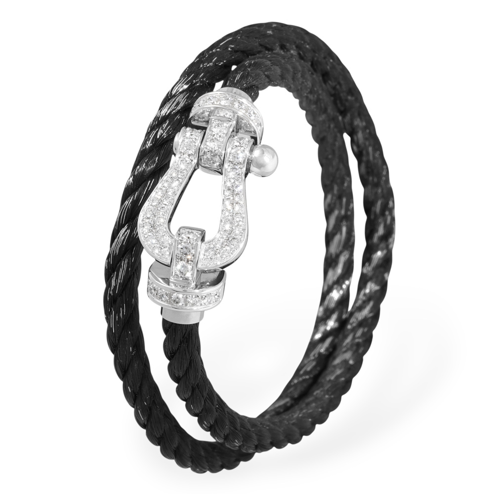 FRED Force 10 Bracelet 18K White Gold & Stainless Steel Diamond