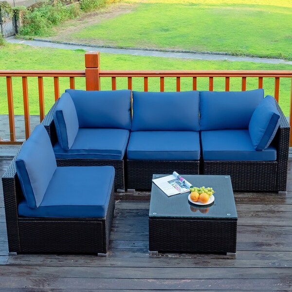 Costway 5PCS Patio Rattan Furniture Set Cushioned Sofa and Chair Coffee