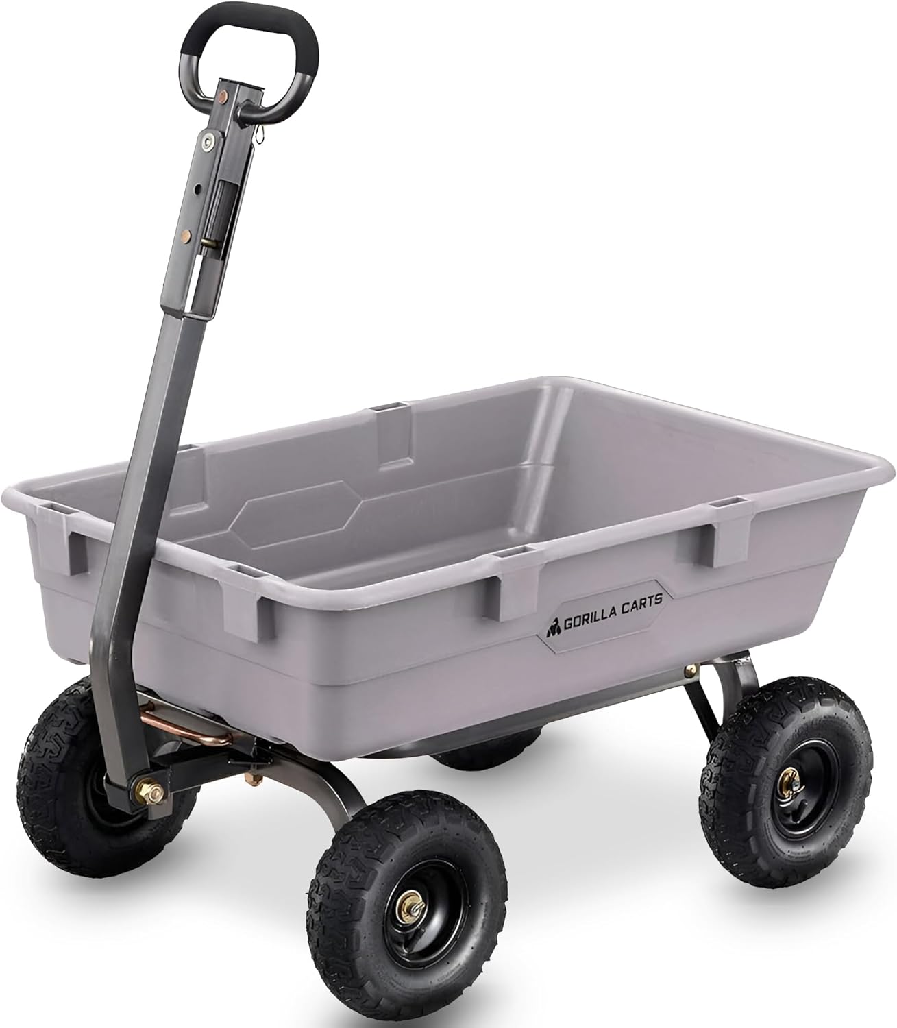 Heavy Duty Poly Utility Dump Wagon Garden Cart w/Pneumatic Tires, 6 Cu Ft - 1200 lb Capacity Outdoor Wheelbarrow for Yard, Landscaping & Gardening, Lawn Tractor or ATV Towable-Gorilla Carts