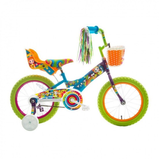Girl’s Flower Power Princess 16″ Bike with Training Wheels, Doll Seat, Basket and Streamers