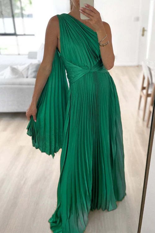 One Shoulder Pleated Maxi DressClistos
