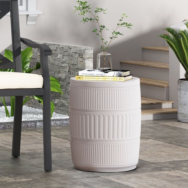 Round Side Table with Hollow Drum Design,Accent Table for Outdoor and Indoor Use