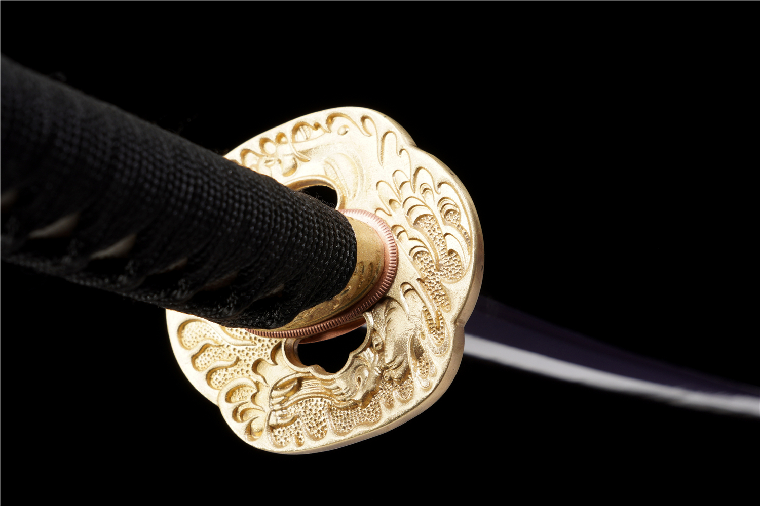 Handmade Katana Damascus Sanmai Blue Blade Phoenix Tail Copper Tsuba Full Tang