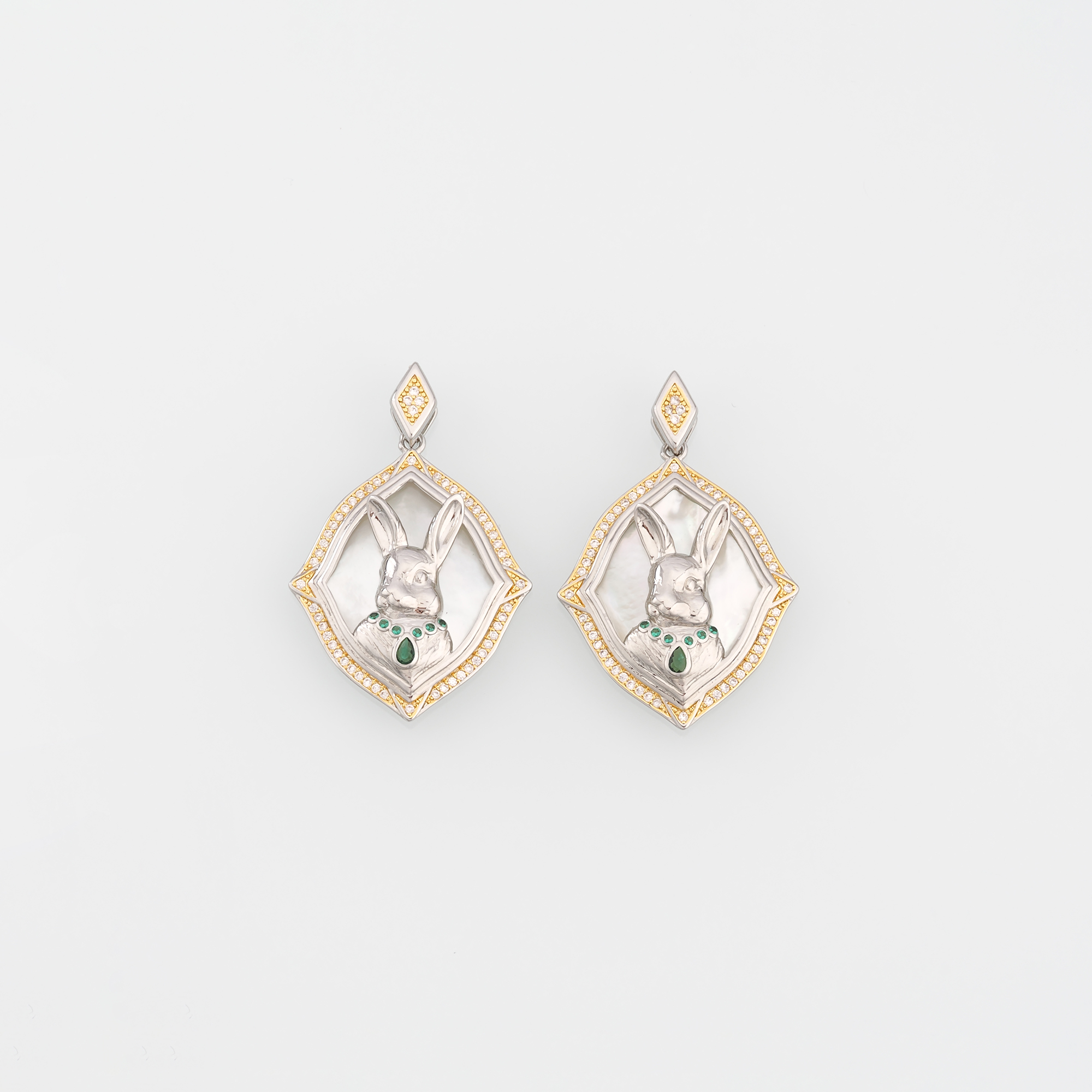 18K Gold Filled Silver Rabbit Pendant,CZ Micro Pave Animal Charm Earrings Necklace for DIY Jewelry Making Supply