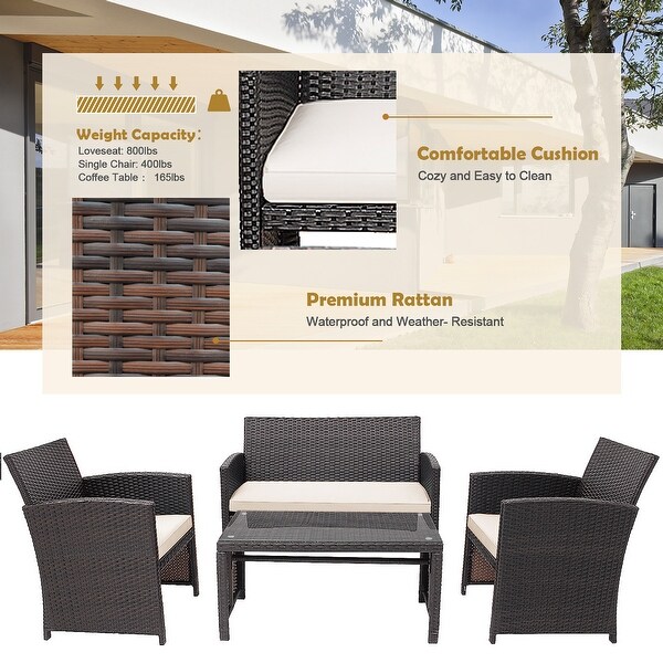 Costway 8PCS Patio Rattan Furniture Set Cushioned Chair Sofa Coffee