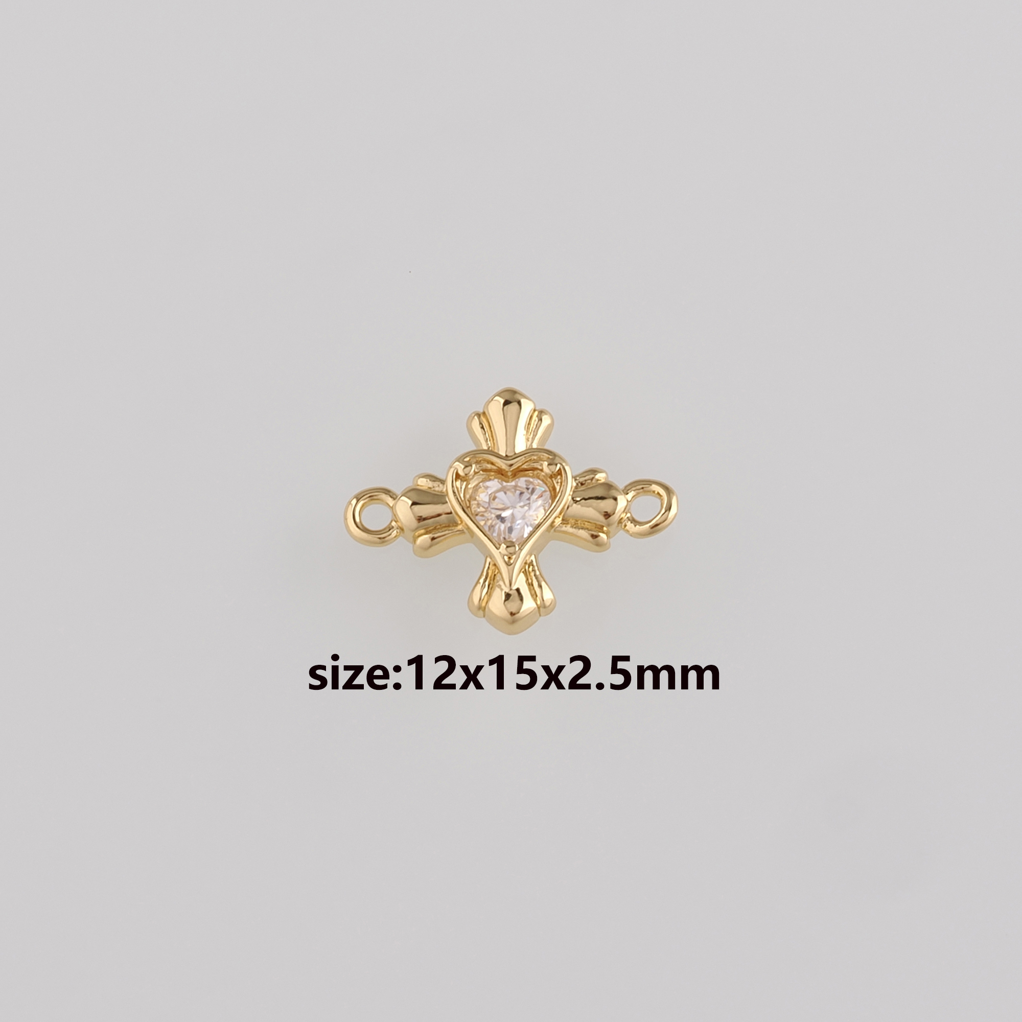 18K Gold Filled Heart Connector,CZ Micro Pave Heart Charm Necklace Bracelet for DIY Jewelry Making Supply