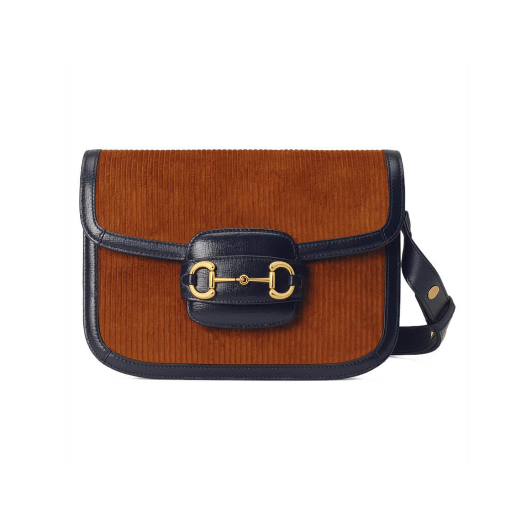 Gucci Horsebit 1955 Small Bag Brown Corduroy