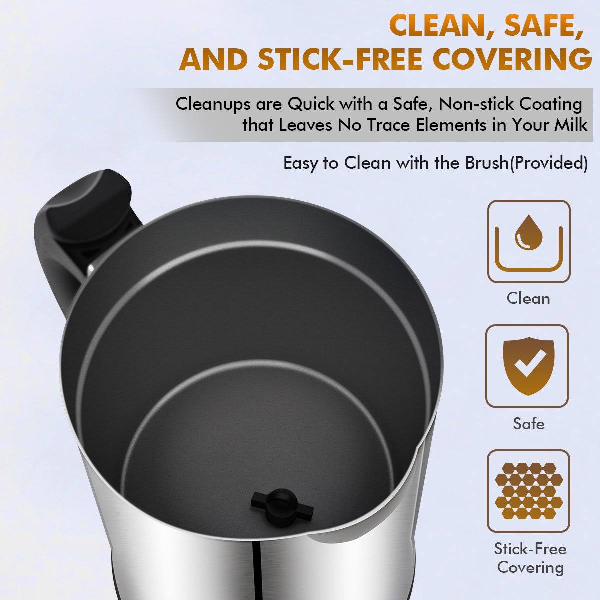 Milk Frother, Electric Milk Steamer with Hot or Cold Functionality, Automatic