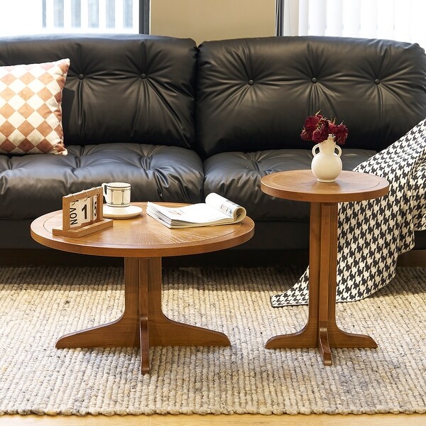 2Piece Modern Farmhouse Living Room Coffee Table Set,Stylish and Elegant Nesting Round Wooden Table