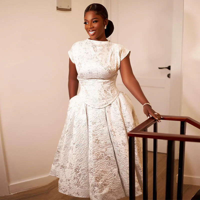 Elegant Brocade Fit & Flare Maxi DressClistos