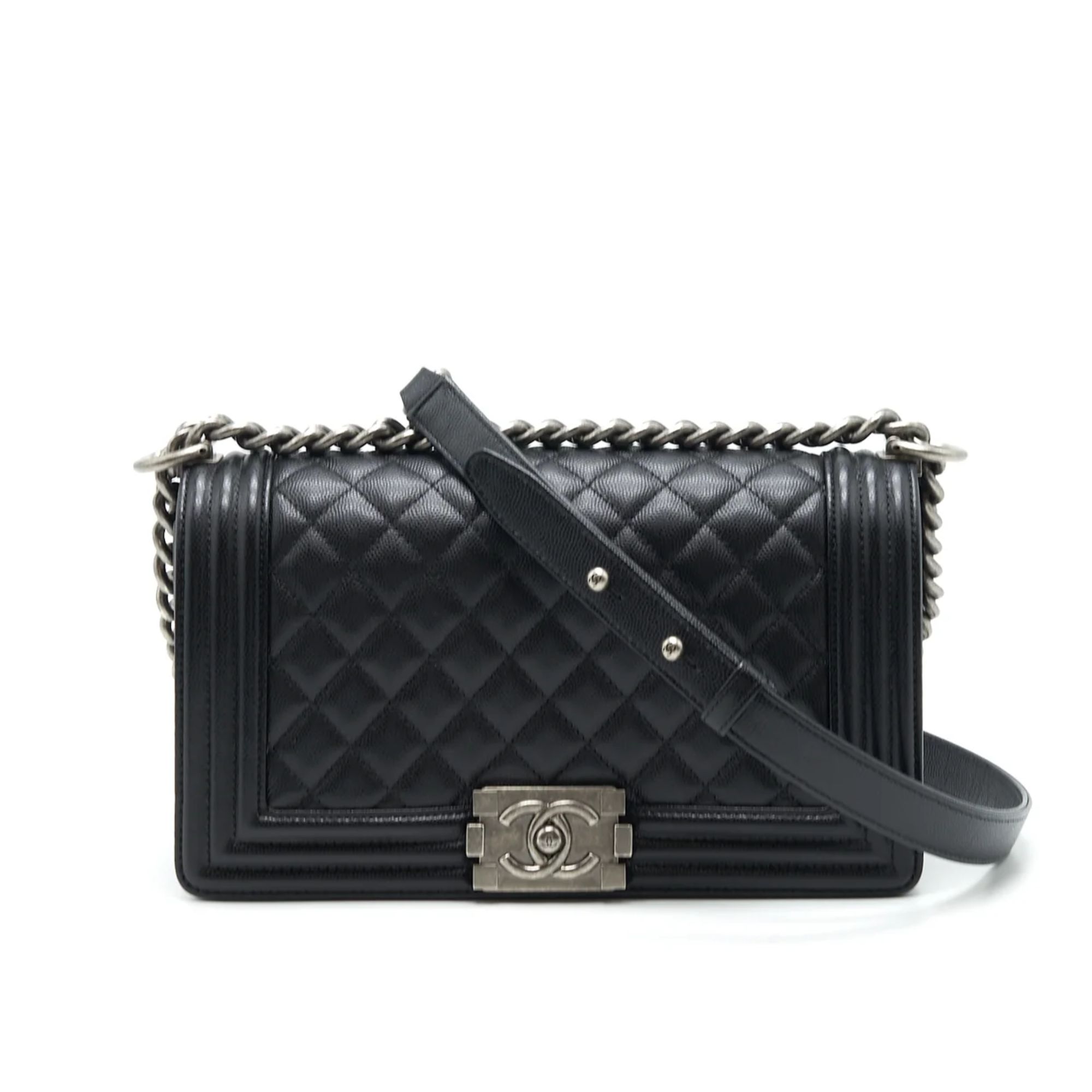 Chanel Medium Boy Black Caviar With Ruthenium Hardware 25cm