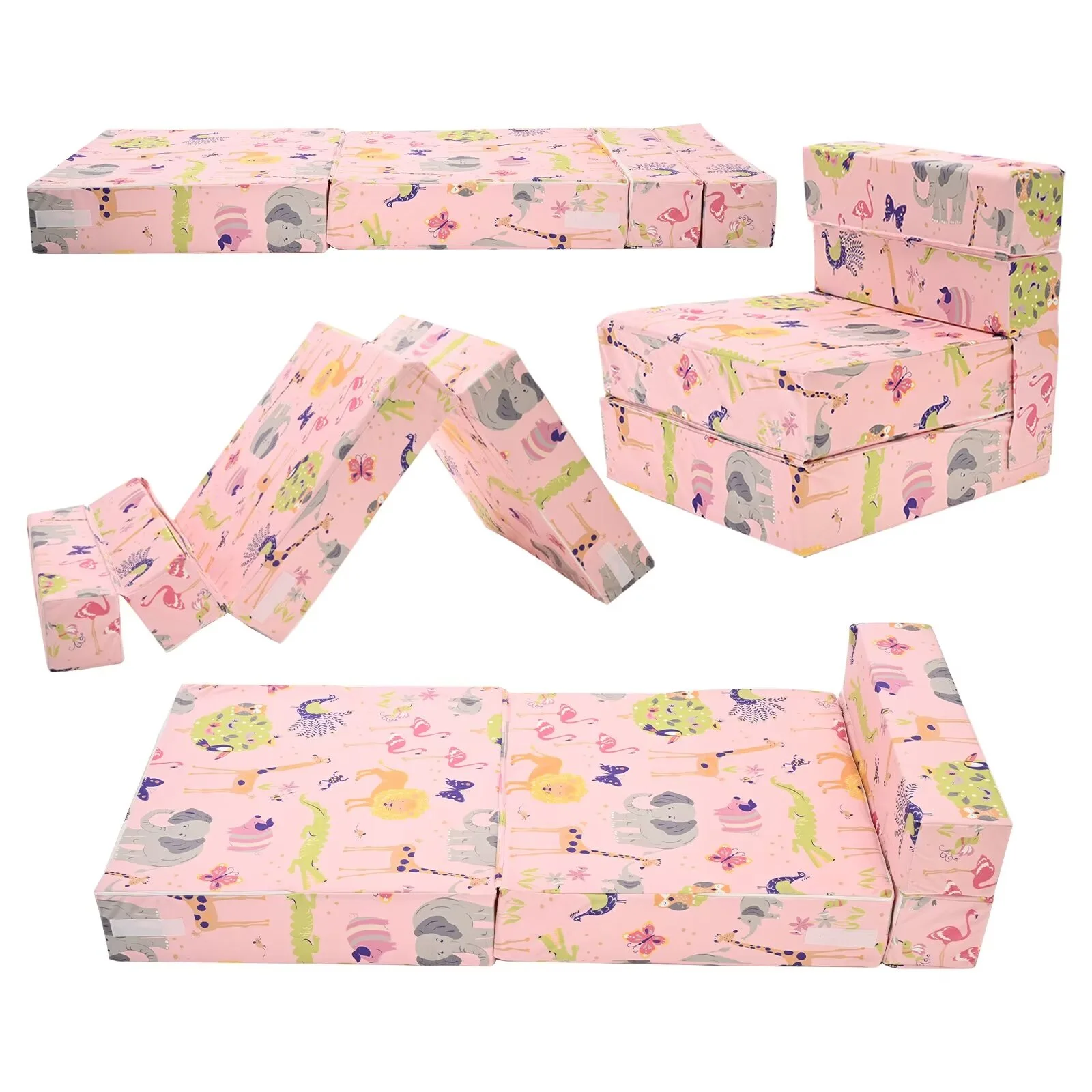 MOPHOTO Furniture Kids Fold Out Couch 2-in-1 Children Convertible Sofa to Lounger with Soft Plush Fabric, Toddler Couch Chair (Pink)
