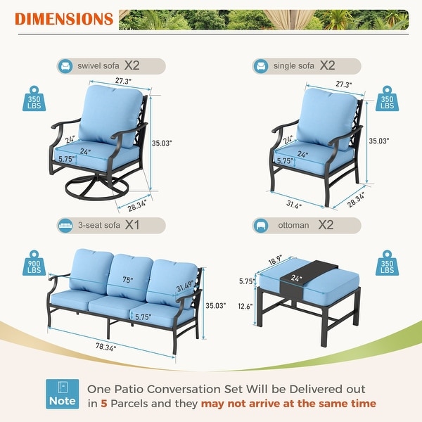 MAISON ARTS 6/7Piece Patio Conversation Sets,Sofa Set with 2/4 x Single Chairs,1 x 3seater Sofa and Coffee Table/Ottomans