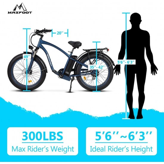 Electric Bike 26″ Fat Tire, 750W 48v 13Ah Mountain Ebikes, Removable Lithium Battery Commuter Bicycle, 23 MPH Max Speed LCD Display