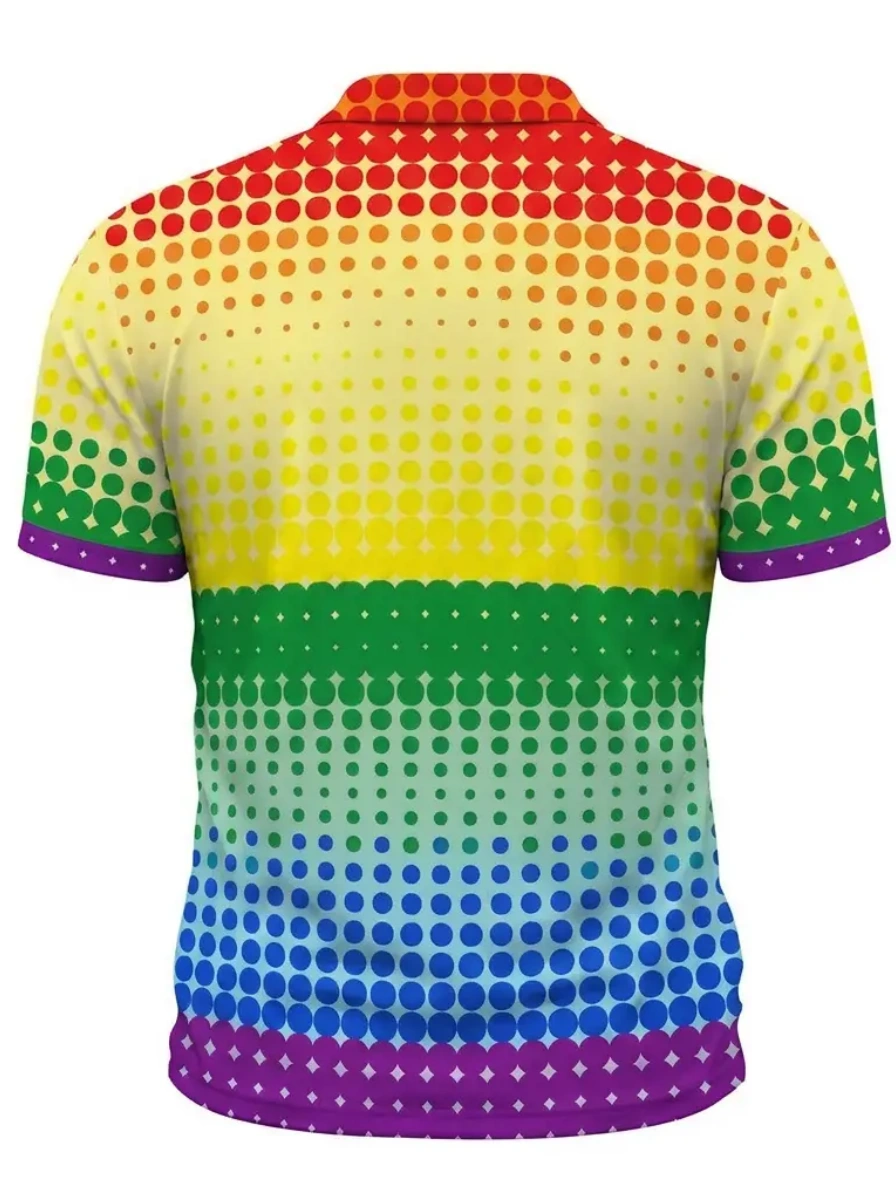 Moisture Wicking Golf Polo 3D Rainbow Gradient Dot Pattern Button Short Sleeve Golf Polo Shirt
