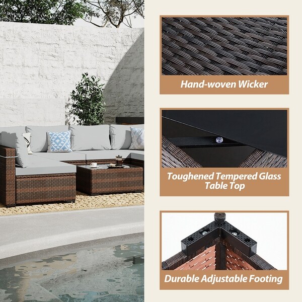 UPHA 9piece Cushioned Wicker Patio Conversation Seating Set
