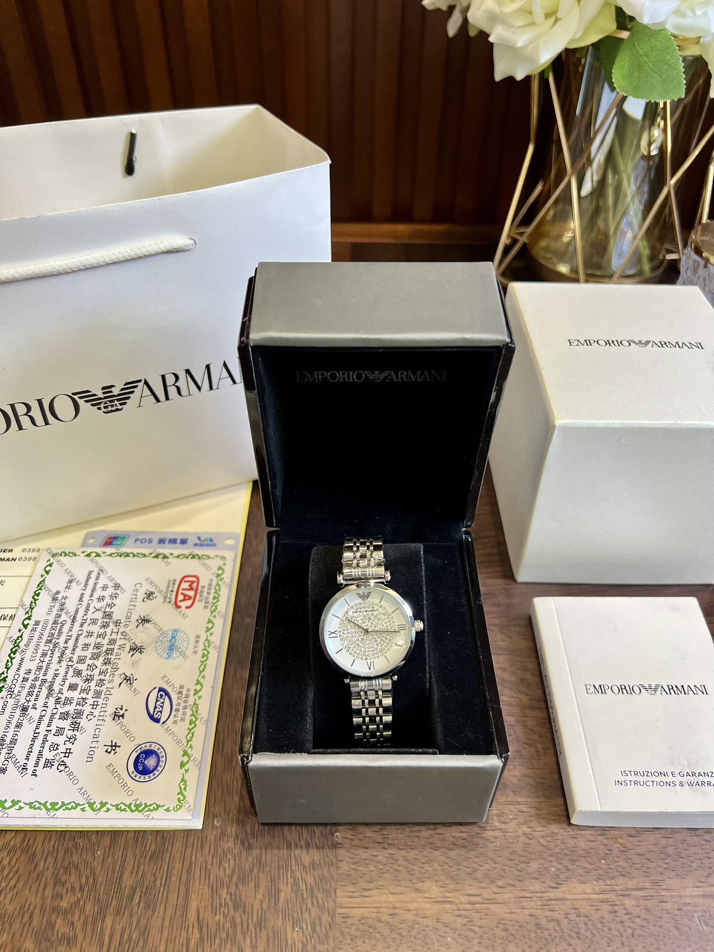 Emporio Armani AR1925 Crystal Pave White Dial Stainless Steel Ladies Watch - cnluxepick