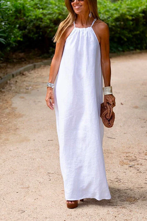 Halter Neck Maxi Dress | Sleeveless Linen BlendClistos