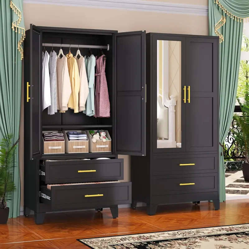 Steel Frame Armoire – 71-Inch Industrial-Style Metal Wardrobe Closet
