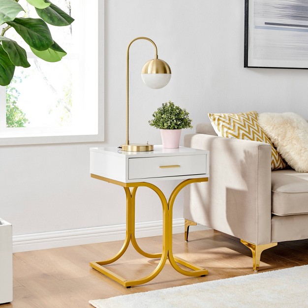 Rectangular Modern Glam Side Table With Drawer White gold Danya B