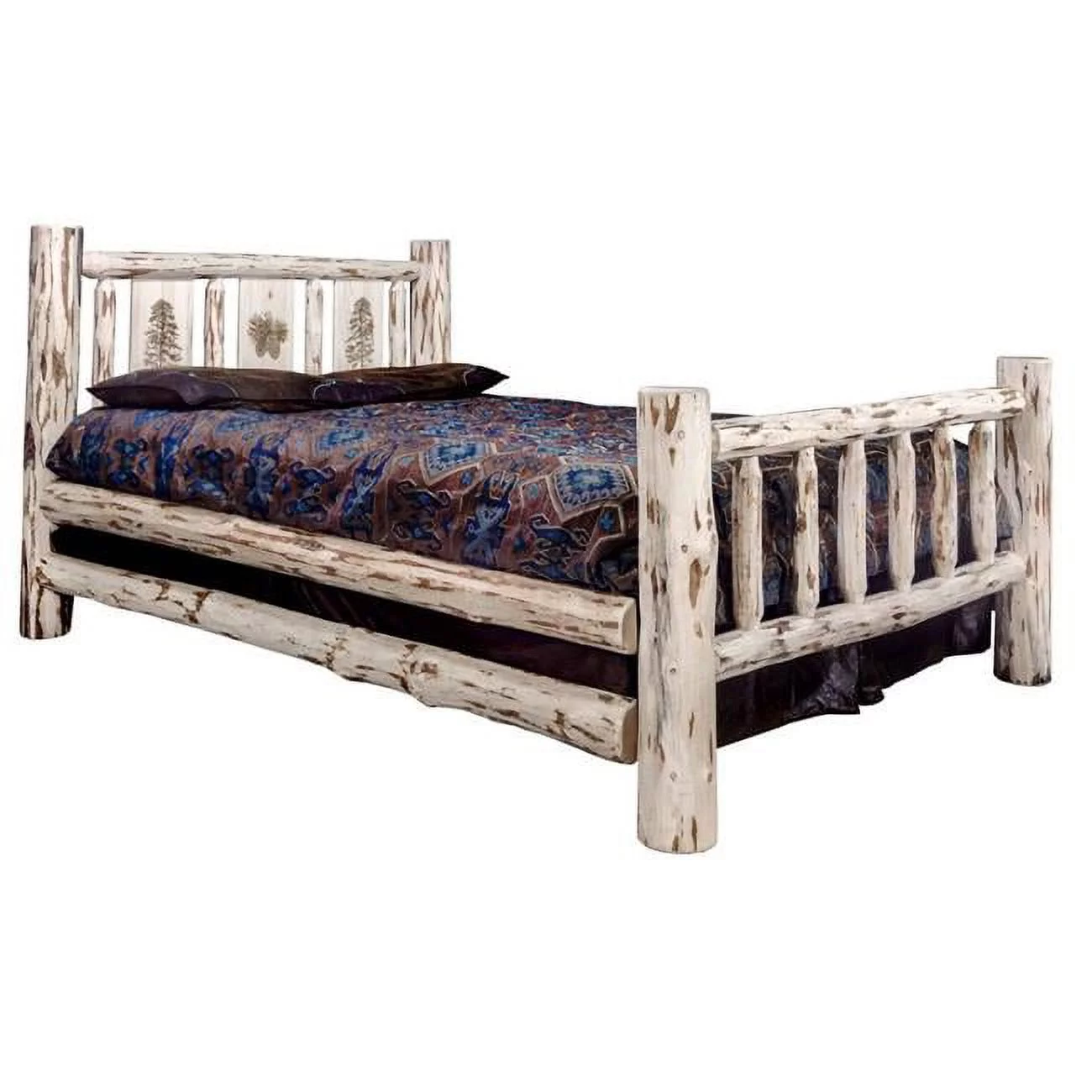 Montana Woodworks  Montana Twin Bed with Laser Engraved Pine Tree Design, Clear Lacquer