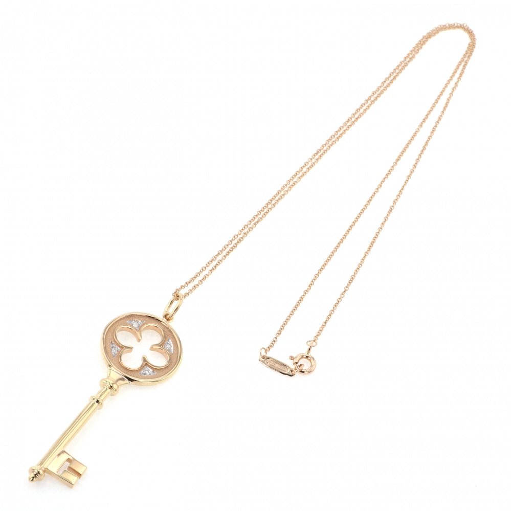 Tiffany & Co. Key Clover Key Necklace 18K Yellow Gold Diamond