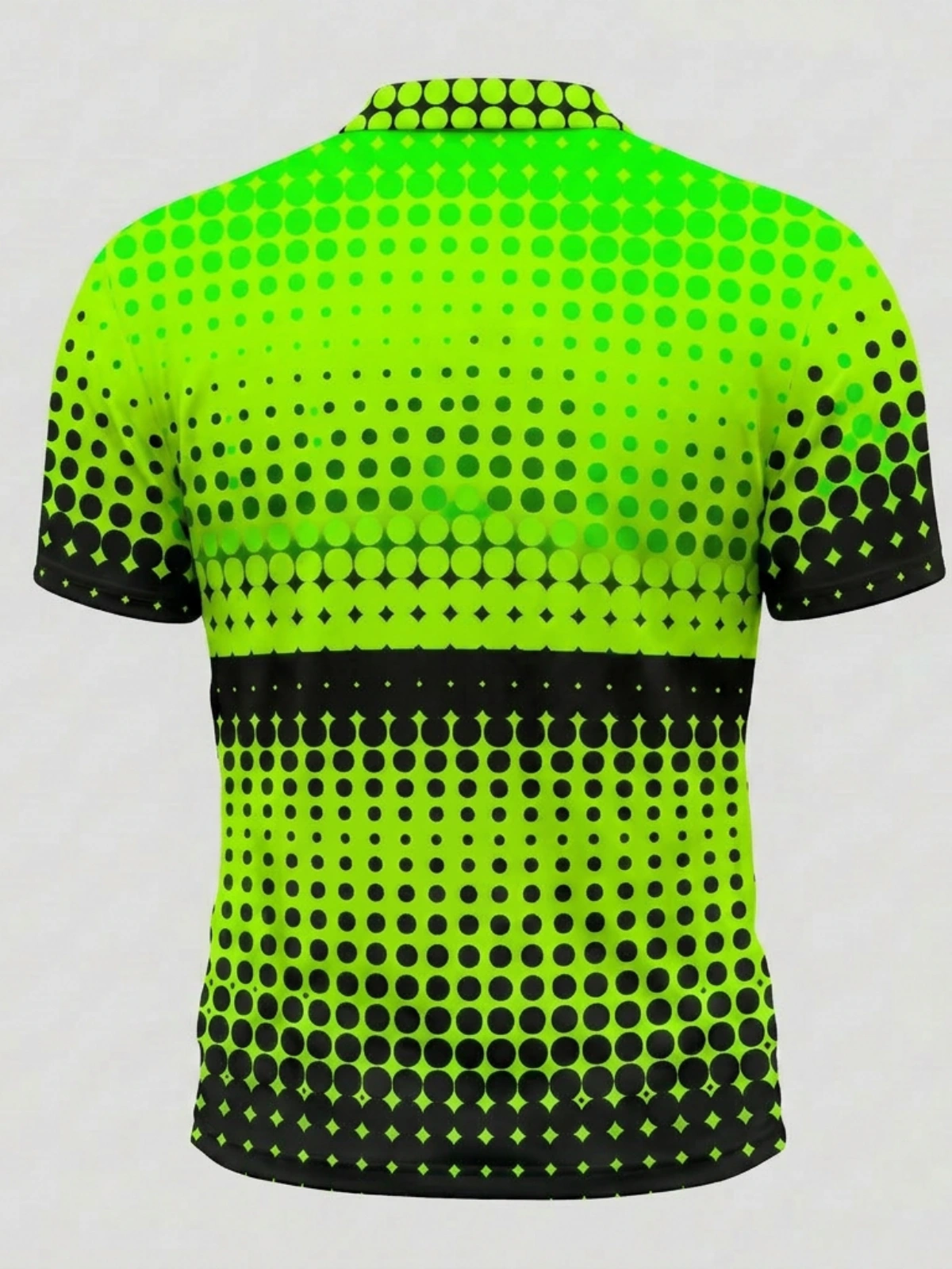 Moisture Wicking Golf Polo 3D Neon Green Black Gradient Dot Pattern Button Short Sleeve Golf Polo Shirt