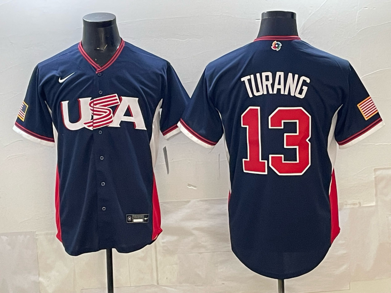 Men's USA Baseball Brice Turang #13 Navy 2026 World Baseball Classic Stadium Jersey
