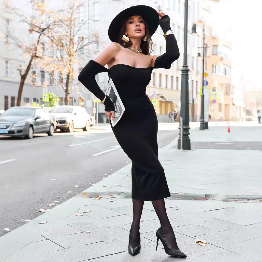 Off Shoulder Midi Bodycon DressClistos