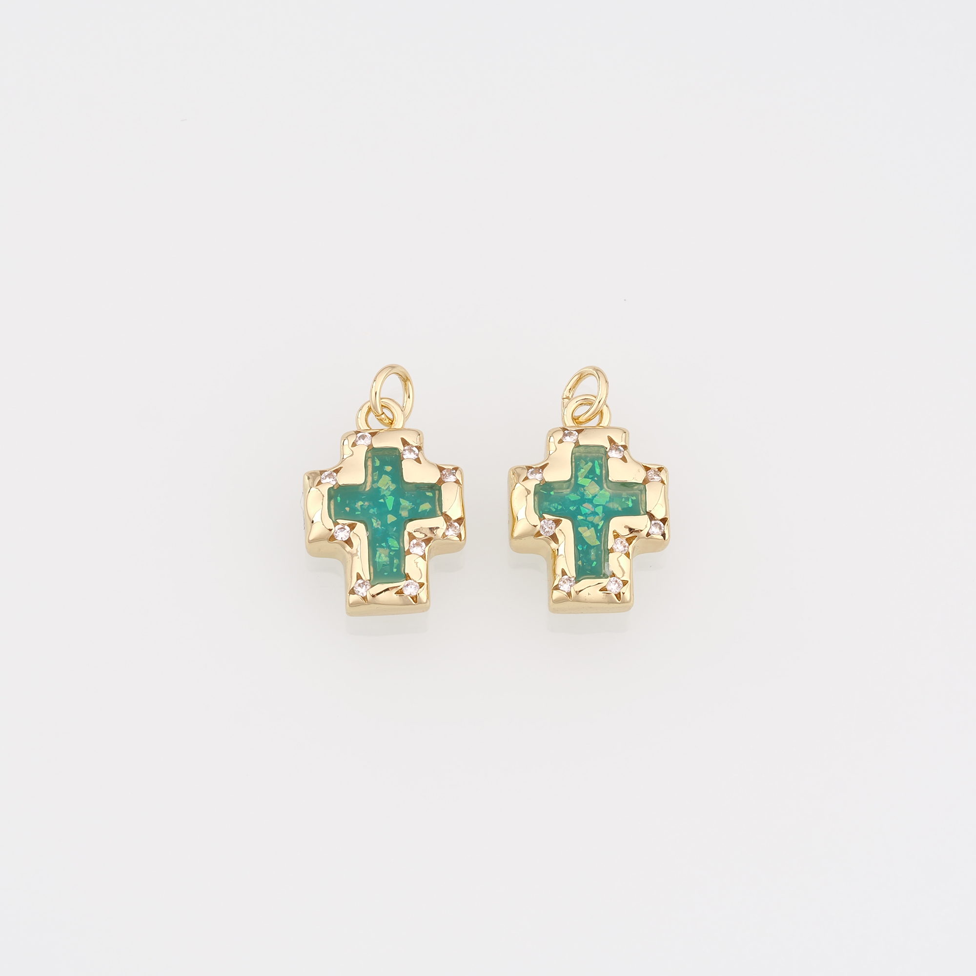 18K Gold Filled Cross Pendant,Enamel Religious Charm Earrings Necklace for DIY Jewelry Making Supply