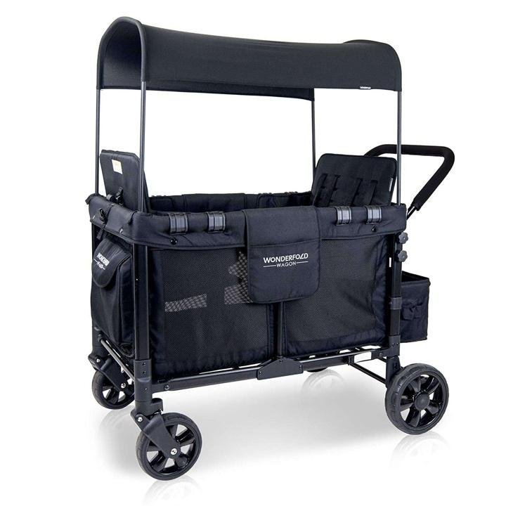 Baby Multi-Function Four Passenger Wagon Folding Quad Stroller with Removable Reversible Canopy & Seats up to 4 Toddlers, Navy