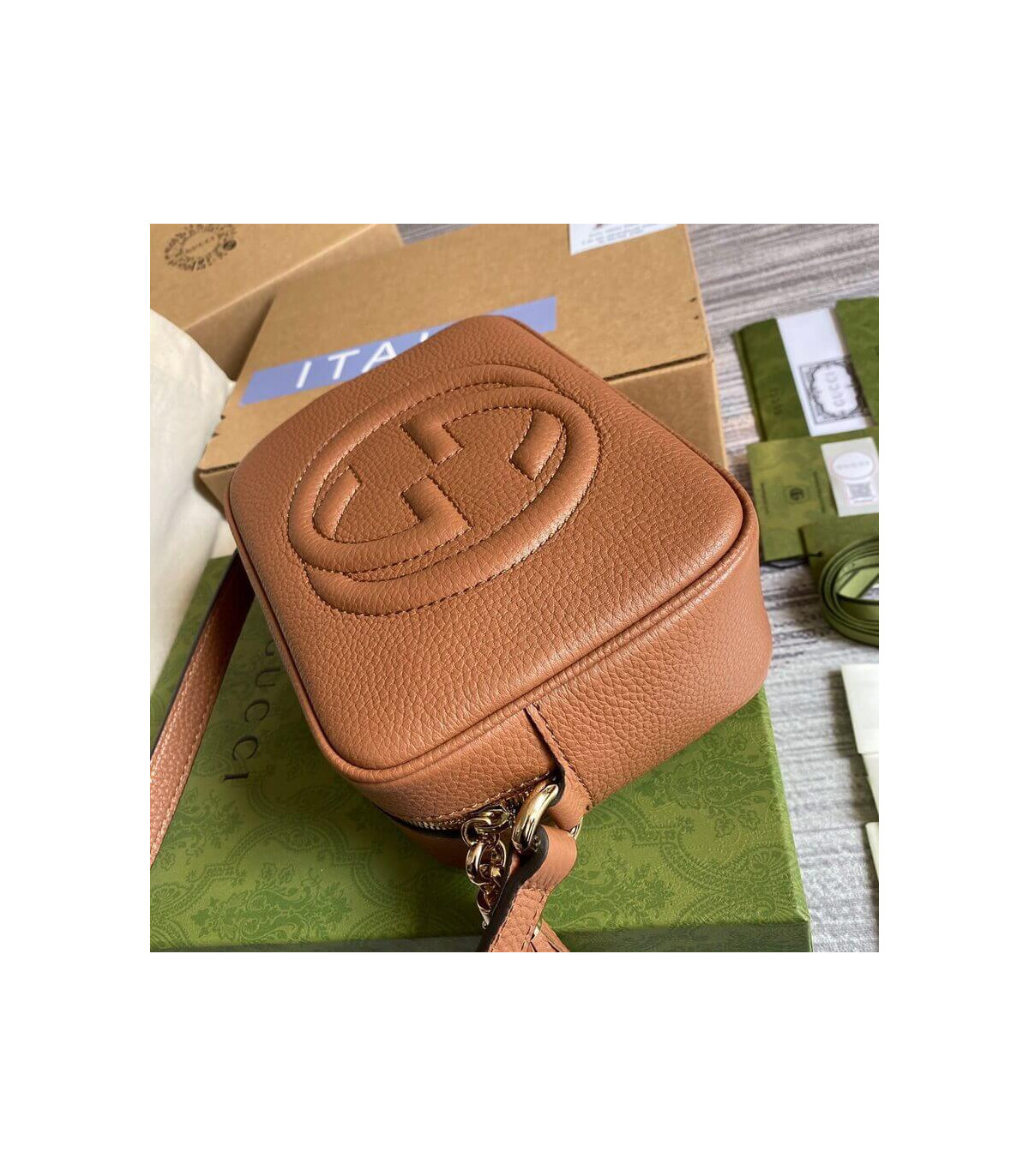 Gucci Soho Small Leather Disco Bag Brown