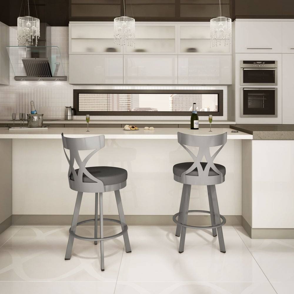 Amisco Washington Swivel 30x22 Bar Stool - Grey Woven Fabric/Black Metal