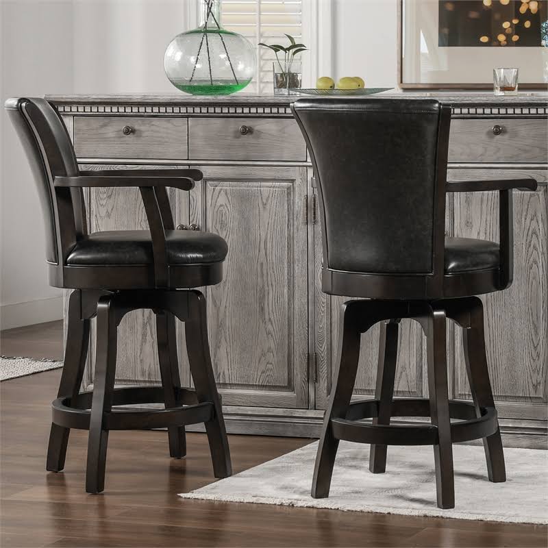 Jennifer Taylor Home Williams 26x22 Swivel Counter Height Bar Stool Vintage Black Brown Faux Leather