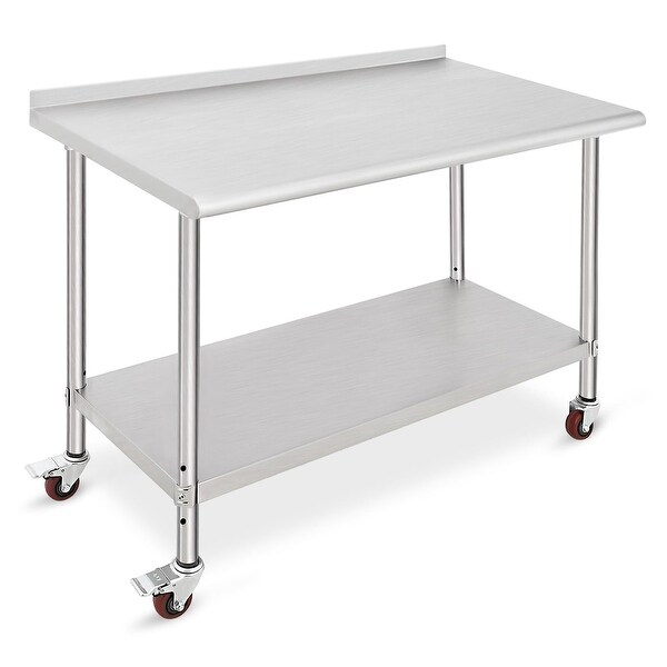 Stainless Steel Table for Prep and Work 48 x 24 x 35 Inch,Heavy Duty Metal Table Cart Worktable with Caster Wheel