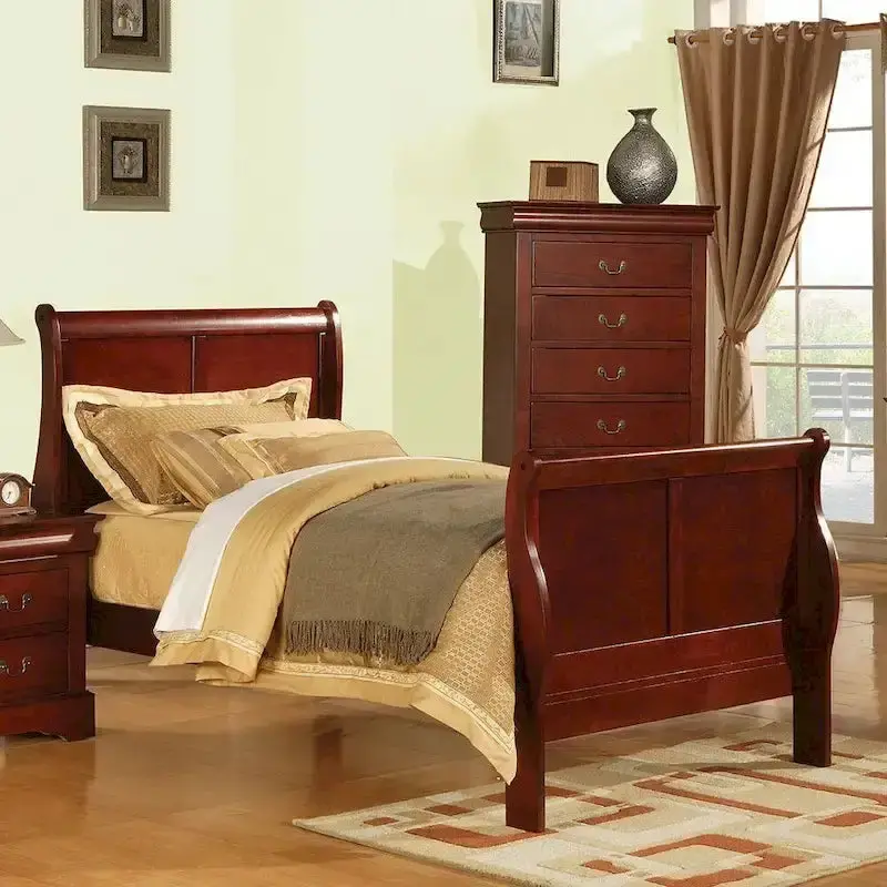 Transitional Twin Sleigh Bed — Louis Philippe III Collection, Cherry Finish (Box Spring Required)