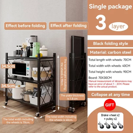 3 / 4 / 5 Tier Foldable Kitchen Rack Shelves with Wheels Moveable Multipurpose Kitchen Metal Rack Stainless Steel Organ