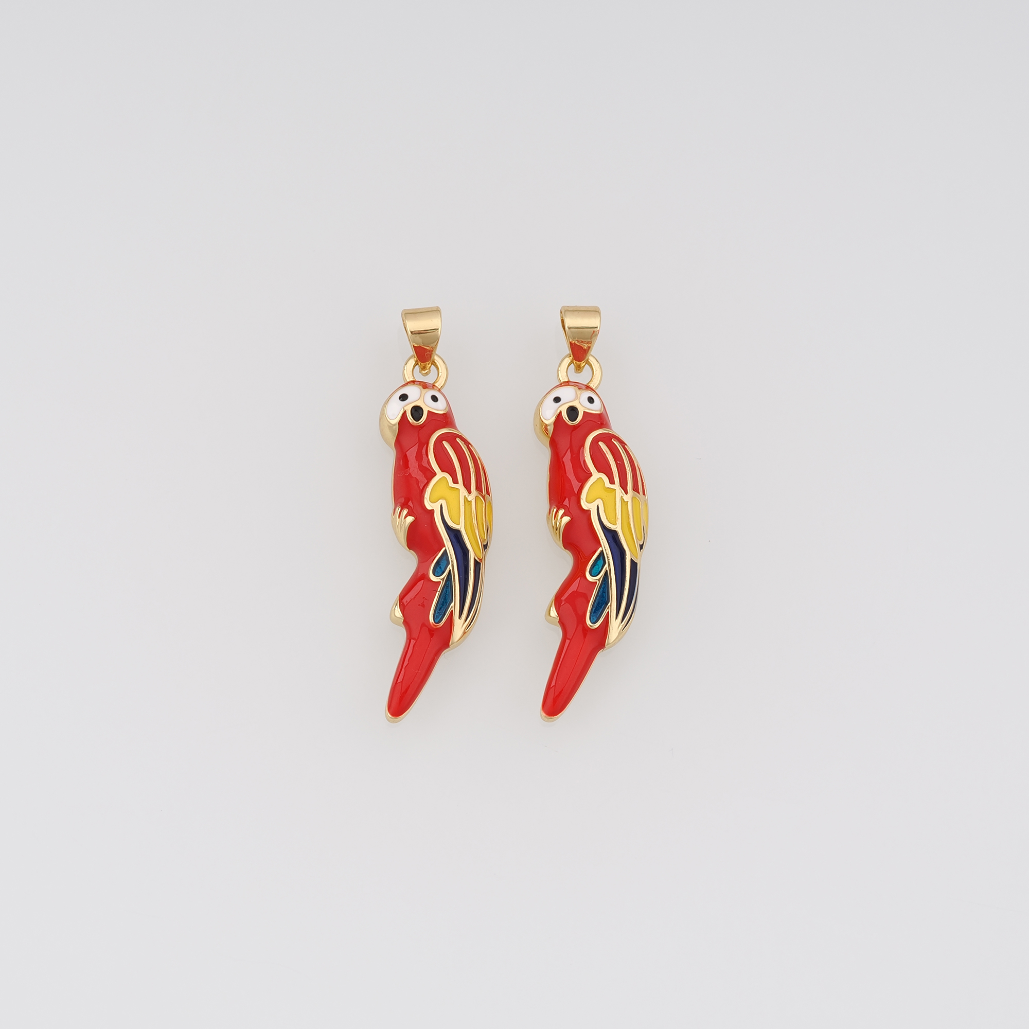 18K Gold Filled Bird Pendant,Enamel Parrot Charm Earrings Necklace for DIY Jewelry Making Supply
