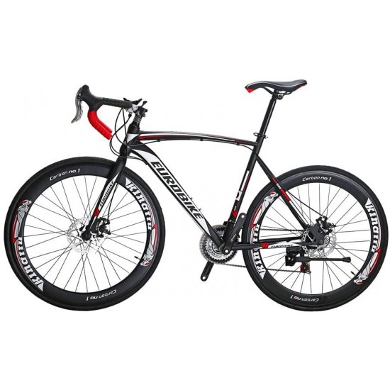 700C Adult Road Bike Steel Frame 54cm High Rim Wheel Dual Disc Brake 21 Speed Gear System Men Road Bicycle